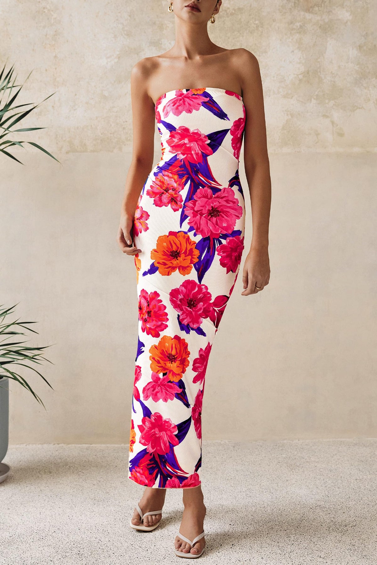 Women's 2025 Summer Floral Bodycon Maxi Dresses Ribbed Strapless Tube Casual Boho Party Long Dress