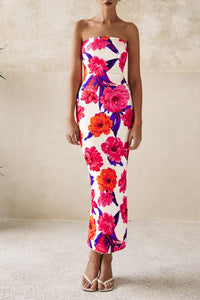 Women's 2025 Summer Floral Bodycon Maxi Dresses Ribbed Strapless Tube Casual Boho Party Long Dress