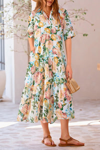 Button Up Ruffle A Line Flowy Maxi Dress