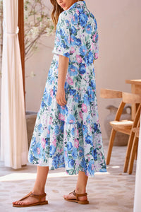 Button Up Ruffle A Line Flowy Maxi Dress