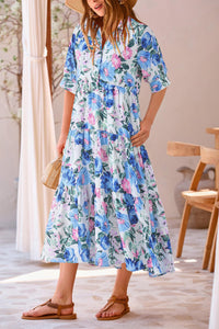 Button Up Ruffle A Line Flowy Maxi Dress