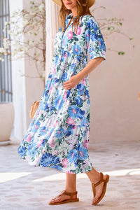 Button Up Ruffle A Line Flowy Maxi Dress