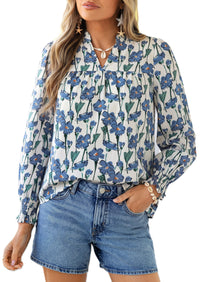 PRETTYGARDEN Women's Boho Floral Blouses Dressy Casual | Trendy Printed, Long Sleeve V Neck Tops, Bohemian Polka Dot Striped Shirt, Going Out Vacation Outfits, Fall Fashion Clothing