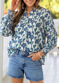 PRETTYGARDEN Women's Boho Floral Blouses Dressy Casual | Trendy Printed, Long Sleeve V Neck Tops, Bohemian Polka Dot Striped Shirt, Going Out Vacation Outfits, Fall Fashion Clothing