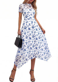 PRETTYGARDEN Cocktail Dresses for Women Summer Short Sleeve Floral Mesh Sheer Midi Party Wedding Guest Dress