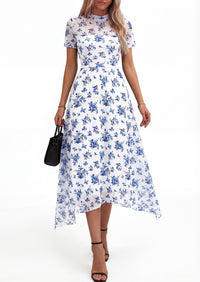 PRETTYGARDEN Cocktail Dresses for Women Summer Short Sleeve Floral Mesh Sheer Midi Party Wedding Guest Dress