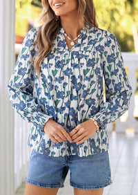PRETTYGARDEN Women's Boho Floral Blouses Dressy Casual | Trendy Printed, Long Sleeve V Neck Tops, Bohemian Polka Dot Striped Shirt, Going Out Vacation Outfits, Fall Fashion Clothing