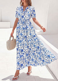 PRETTYGARDEN Women's Summer Maxi Dresses Boho Floral Short Sleeve V Neck Casual Wedding Guest 2026 Beach Vacation Outfits