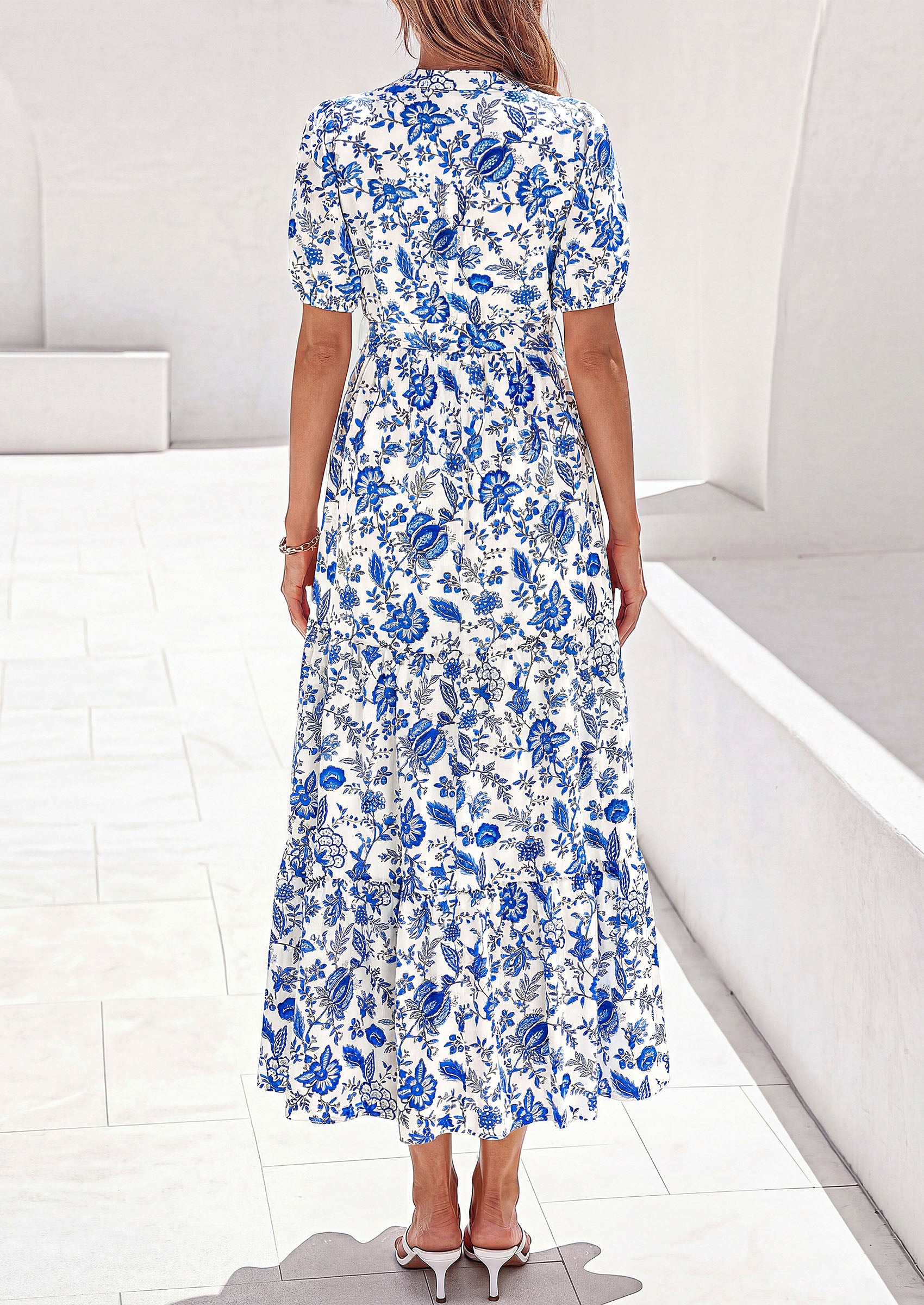 PRETTYGARDEN Women's Summer Maxi Dresses Boho Floral Short Sleeve V Neck Casual Wedding Guest 2026 Beach Vacation Outfits