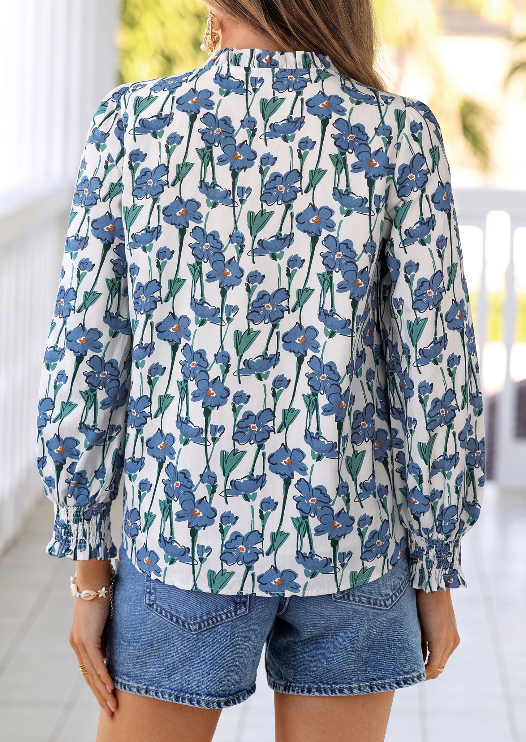 PRETTYGARDEN Women's Boho Floral Blouses Dressy Casual | Trendy Printed, Long Sleeve V Neck Tops, Bohemian Polka Dot Striped Shirt, Going Out Vacation Outfits, Fall Fashion Clothing