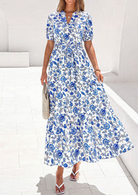 PRETTYGARDEN Women's Summer Maxi Dresses Boho Floral Short Sleeve V Neck Casual Wedding Guest 2026 Beach Vacation Outfits