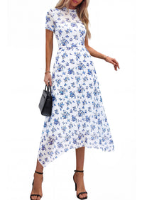 PRETTYGARDEN Cocktail Dresses for Women Summer Short Sleeve Floral Mesh Sheer Midi Party Wedding Guest Dress