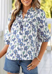 PRETTYGARDEN Women's Summer Floral Blouses Dressy Casual Half Sleeve V Neck Going Out Boho Tops Spring Fashion Clothing