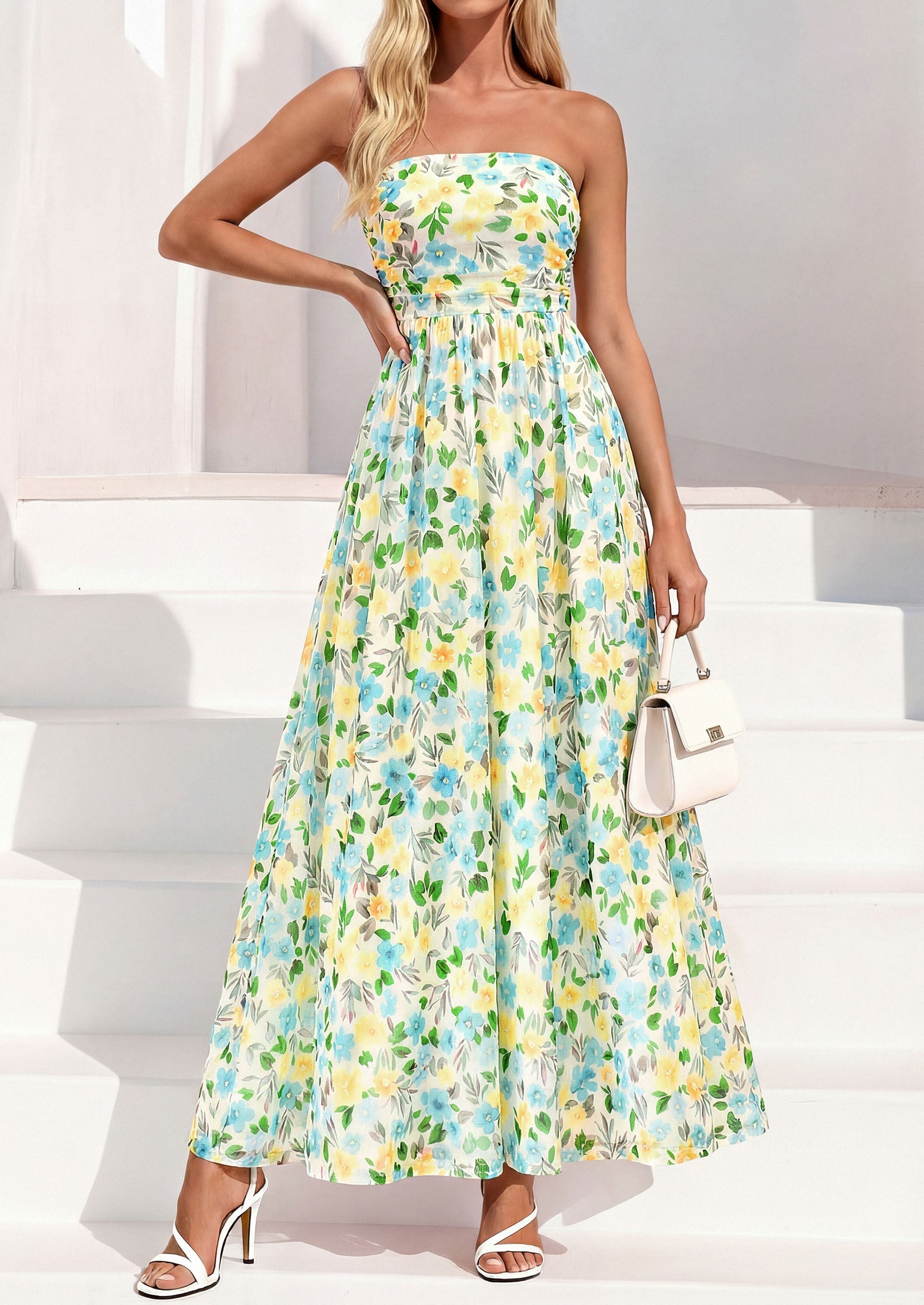 PRETTYGARDEN Womens Boho Maxi Dress 2026 Summer Floral Tube Strapless Spring Wedding Guest Cocktail Long Dresses PRETTYGARDEN