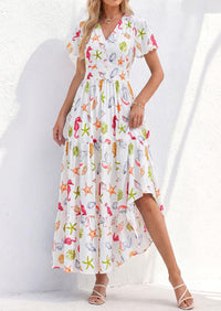 PRETTYGARDEN Women Summer Maxi Dresses Short Sleeve V Neck Button Floral Tiered Flowy Boho Sundress Beach Outfits