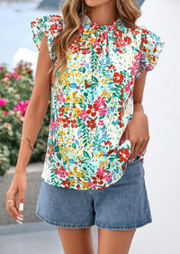 PRETTYGARDEN Women's Ruffle Short Sleeve Summer Tops Trendy Floral Trim Neck Casual Dressy Chiffon Boho Blouses Shirts PRETTYGARDEN