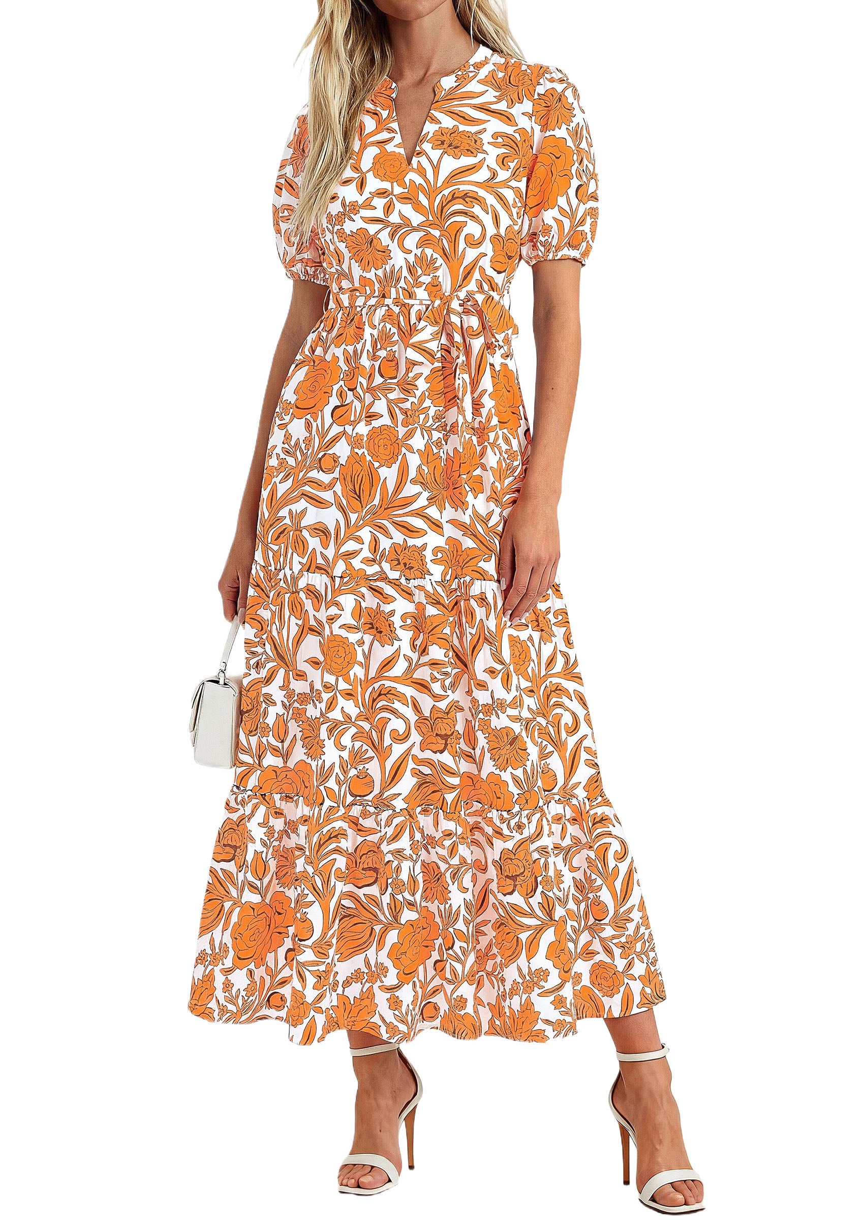 PRETTYGARDEN Women's Summer Maxi Dresses Boho Floral Short Sleeve V Neck Casual Wedding Guest 2026 Beach Vacation Outfits
