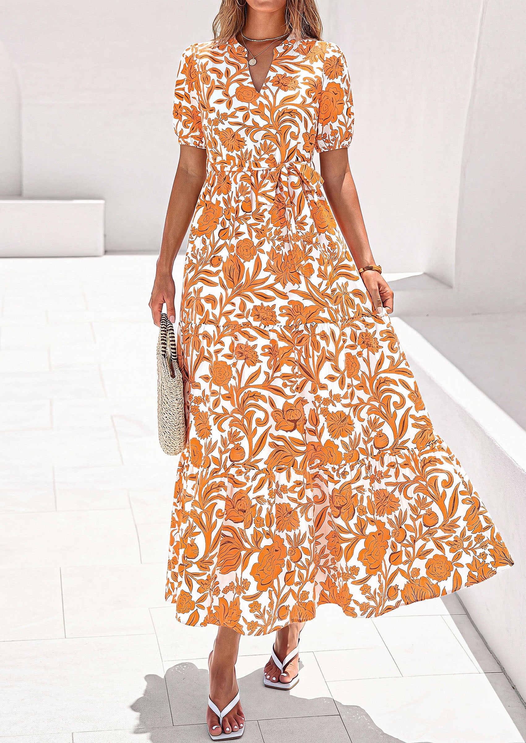 PRETTYGARDEN Women's Summer Maxi Dresses Boho Floral Short Sleeve V Neck Casual Wedding Guest 2026 Beach Vacation Outfits