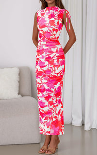 PRETTYGARDEN Women's Summer Maxi Floral Dresses Ruched Bodycon Sleeveless Mesh Formal Wedding Guest Cocktail Split Long Dress PRETTYGARDEN