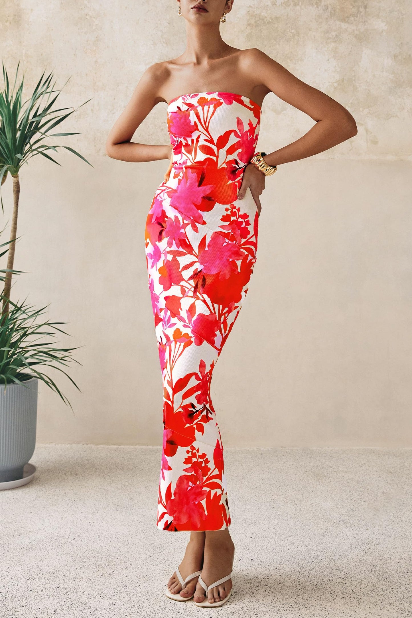 Women's 2025 Summer Floral Bodycon Maxi Dresses Ribbed Strapless Tube Casual Boho Party Long Dress