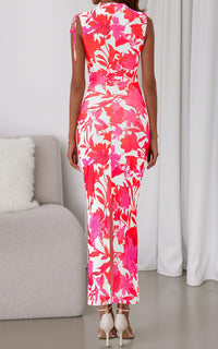 PRETTYGARDEN Women's Summer Maxi Floral Dresses Ruched Bodycon Sleeveless Mesh Formal Wedding Guest Cocktail Split Long Dress PRETTYGARDEN