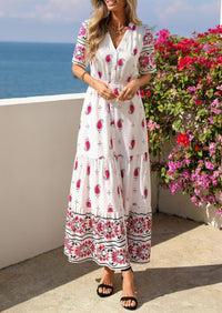 PRETTYGARDEN Womens Summer Boho Maxi Dress Trendy Short Sleeve V Neck Flowy Beach Floral Dresses with Pockets PRETTYGARDEN