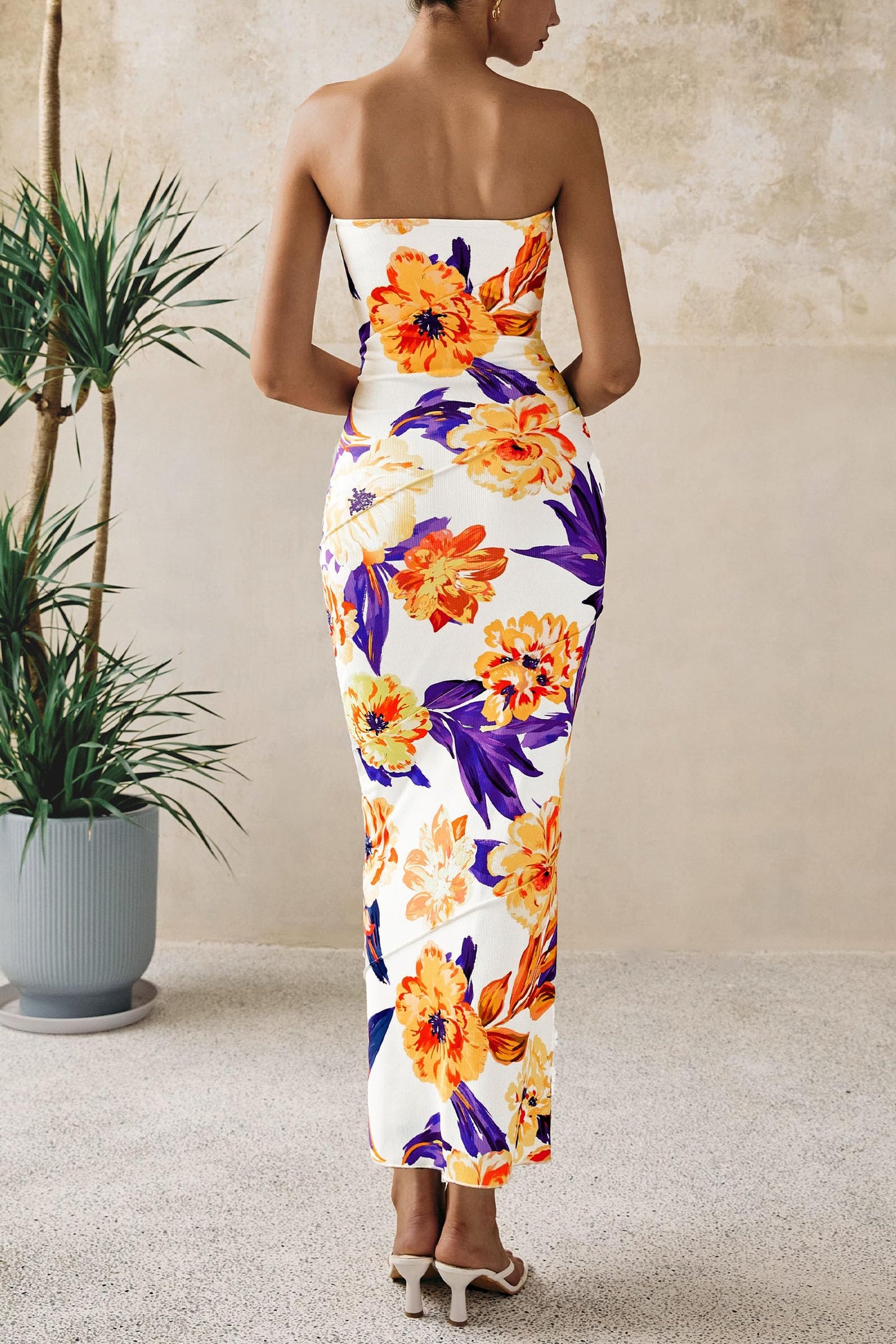 Women's 2025 Summer Floral Bodycon Maxi Dresses Ribbed Strapless Tube Casual Boho Party Long Dress