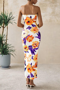 Women's 2025 Summer Floral Bodycon Maxi Dresses Ribbed Strapless Tube Casual Boho Party Long Dress