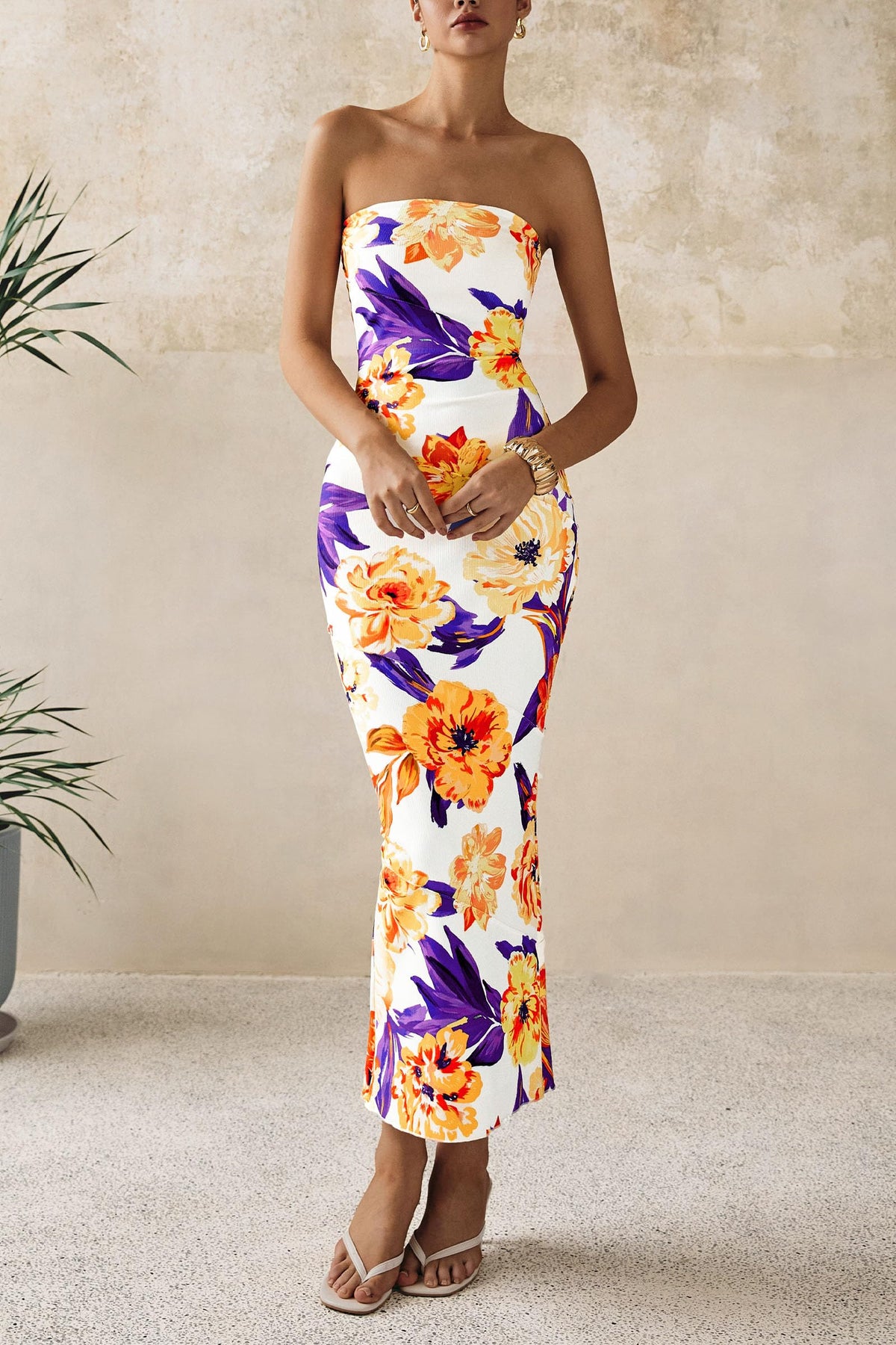 Women's 2025 Summer Floral Bodycon Maxi Dresses Ribbed Strapless Tube Casual Boho Party Long Dress