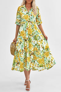 Button Up Ruffle A Line Flowy Maxi Dress