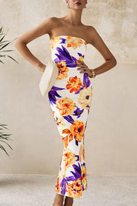 Women's 2025 Summer Floral Bodycon Maxi Dresses Ribbed Strapless Tube Casual Boho Party Long Dress