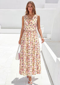 PRETTYGARDEN Womens Summer Floral Maxi Dresses Spring Sleeveless Cowl Neck Flowy Beach Vacation Wedding Guest Long Dress