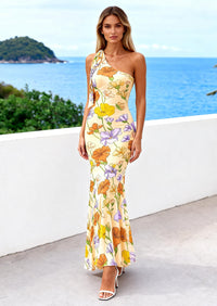 PRETTYGARDEN Womens Summer One Shoulder Maxi Dress Floral Sleeveless Bodycon Mesh Long Formal Wedding Guest Dresses PRETTYGARDEN