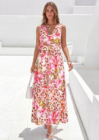 PRETTYGARDEN Womens Summer Floral Maxi Dresses Spring Sleeveless Cowl Neck Flowy Beach Vacation Wedding Guest Long Dress