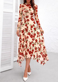 PRETTYGARDEN Women's Floral Mesh Midi Dress | Fall Wedding Guest Dresses, Sheer Long Sleeve, Mock Neck, A-line, Fit & Flare, Cocktail Holiday Party, Date Night Outfits