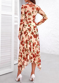 PRETTYGARDEN Women's Floral Mesh Midi Dress | Fall Wedding Guest Dresses, Sheer Long Sleeve, Mock Neck, A-line, Fit & Flare, Cocktail Holiday Party, Date Night Outfits