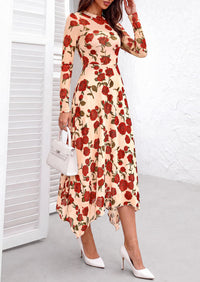 PRETTYGARDEN Women's Floral Mesh Midi Dress | Fall Wedding Guest Dresses, Sheer Long Sleeve, Mock Neck, A-line, Fit & Flare, Cocktail Holiday Party, Date Night Outfits