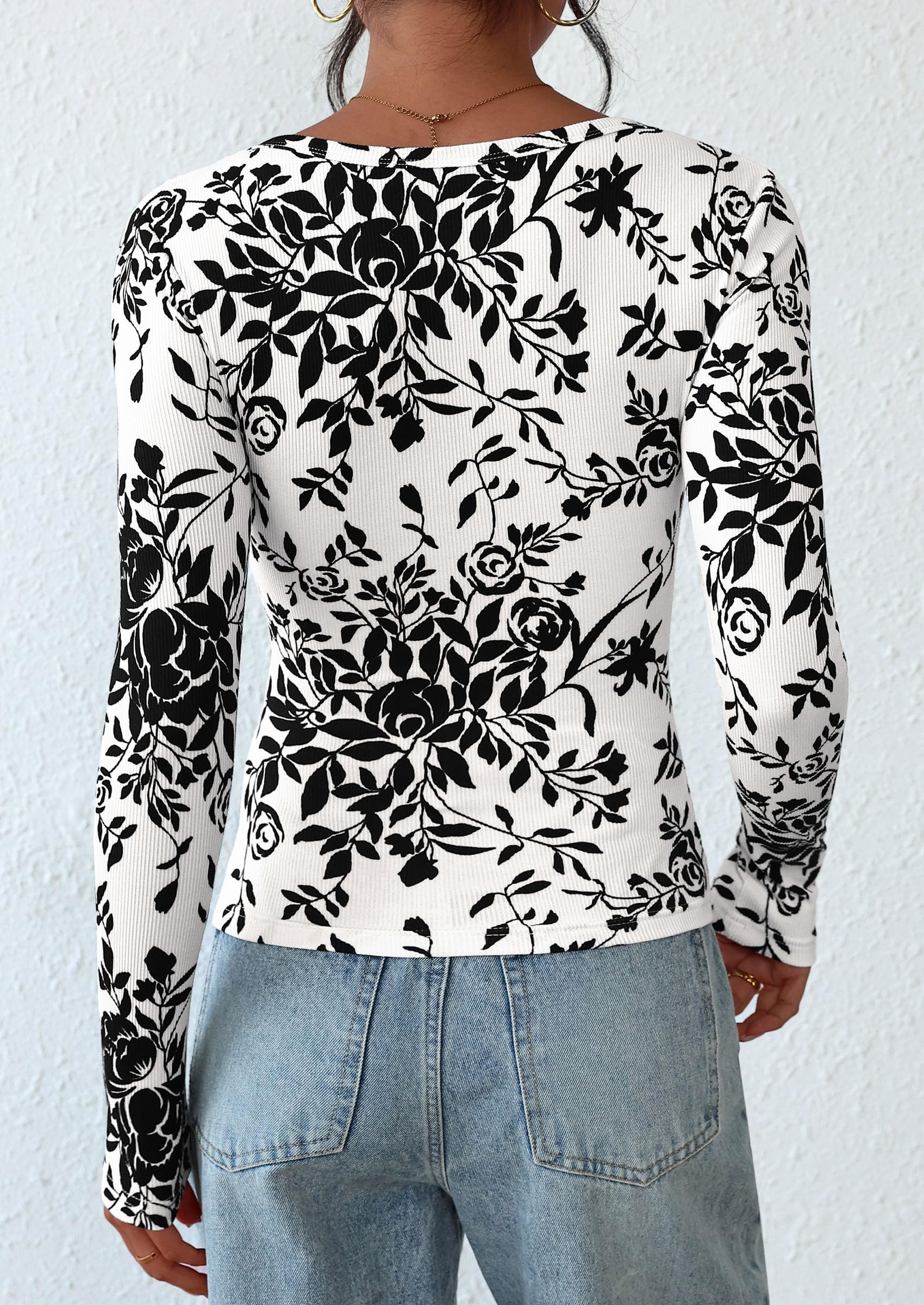 PRETTYGARDEN Women's Fall Long Sleeve Henley T Shirts Button Ribbed Knit Slim Fit Basic Tops Blouse Casual Outfits