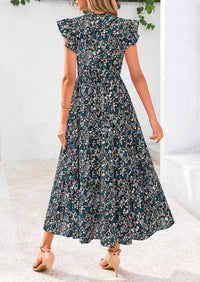 PRETTYGARDEN Women's Summer Floral Midi Dress Cap Sleeve V Neck Ruffle Long Flowy Boho Casual Beach Vacation Dresses