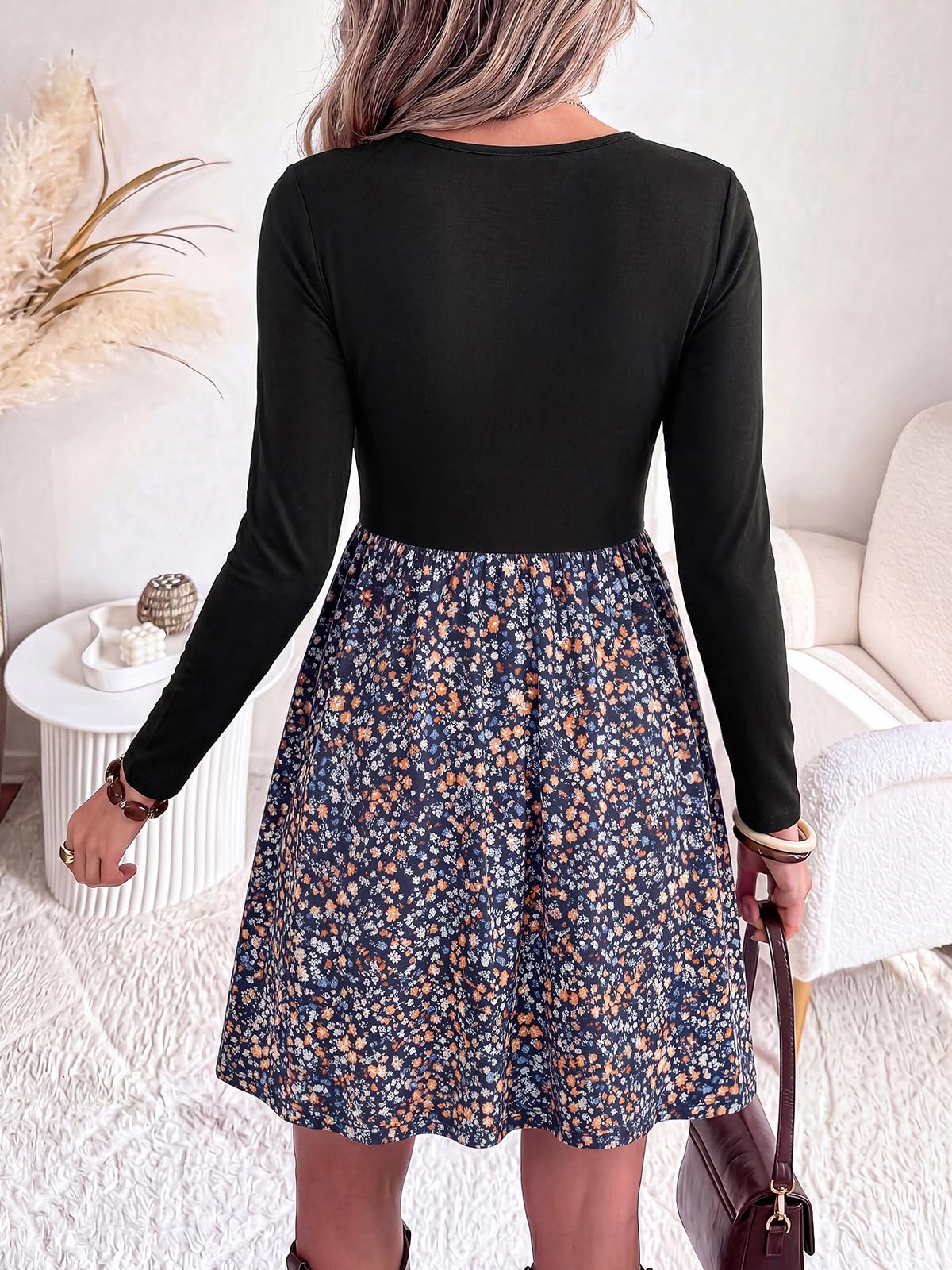 PRETTYGARDEN Womens Long Sleeve Empire Waist Maternity Dress with Pockets Crewnck Flowy A Line Casual Dresses, Above Knee Length, Solid Color & Floral, Baby Shower Outfits, Travel Fashion Clothes
