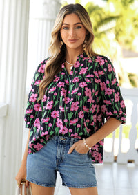 PRETTYGARDEN Women's Summer Floral Blouses Dressy Casual Half Sleeve V Neck Going Out Boho Tops Spring Fashion Clothing