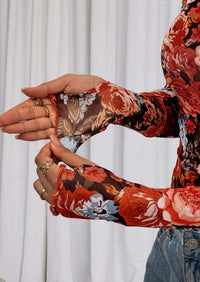 PRETTYGARDEN Womens Fall Mesh Floral Blouses Long Sleeve Going Out Tops Slim Fitted Shirts Date Night Outfits