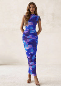 PRETTYGARDEN Women's Summer Maxi Floral Dresses Ruched Bodycon Sleeveless Mesh Formal Wedding Guest Cocktail Split Long Dress PRETTYGARDEN