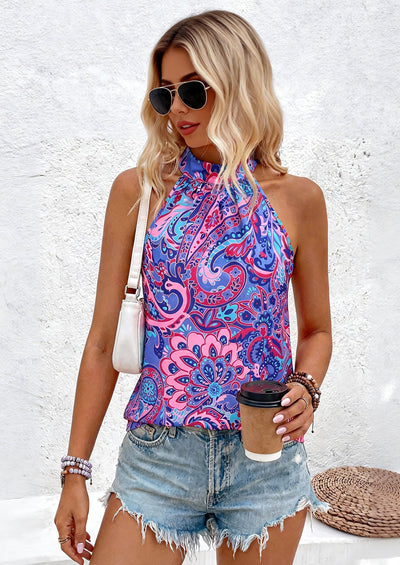 PRETTYGARDEN Halter Tops for Women Summer High Neck Boho Tank Top Sleeveless Beach Vacation Clothes Casual Blouse Shirts PRETTYGARDEN