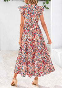 PRETTYGARDEN Women's Summer Floral Midi Dress Cap Sleeve V Neck Ruffle Long Flowy Boho Casual Beach Vacation Dresses