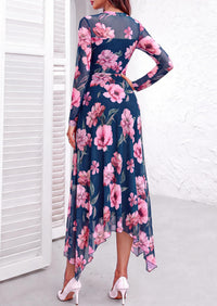 PRETTYGARDEN Women's Floral Mesh Midi Dress | Fall Wedding Guest Dresses, Sheer Long Sleeve, Mock Neck, A-line, Fit & Flare, Cocktail Holiday Party, Date Night Outfits