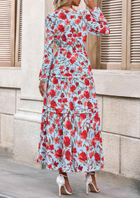 PRETTYGARDEN Women's Fall Boho Maxi Dresses Floral Long Sleeve V Neck Flowy Elegant Wedding Guest Dress Vacation Outfits