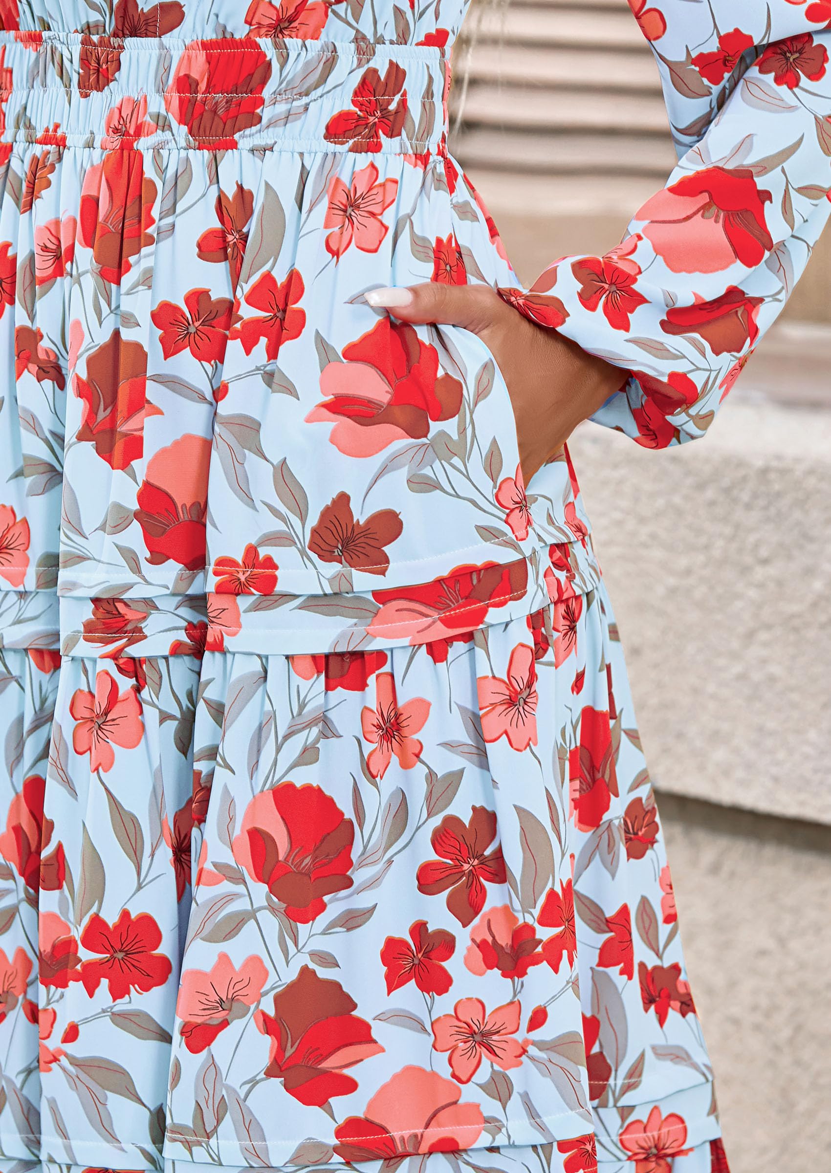 PRETTYGARDEN Women's Fall Boho Maxi Dresses Floral Long Sleeve V Neck Flowy Elegant Wedding Guest Dress Vacation Outfits