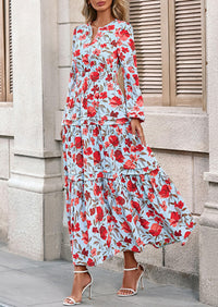 PRETTYGARDEN Women's Fall Boho Maxi Dresses Floral Long Sleeve V Neck Flowy Elegant Wedding Guest Dress Vacation Outfits