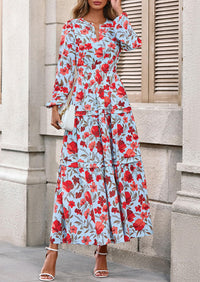 PRETTYGARDEN Women's Fall Boho Maxi Dresses Floral Long Sleeve V Neck Flowy Elegant Wedding Guest Dress Vacation Outfits